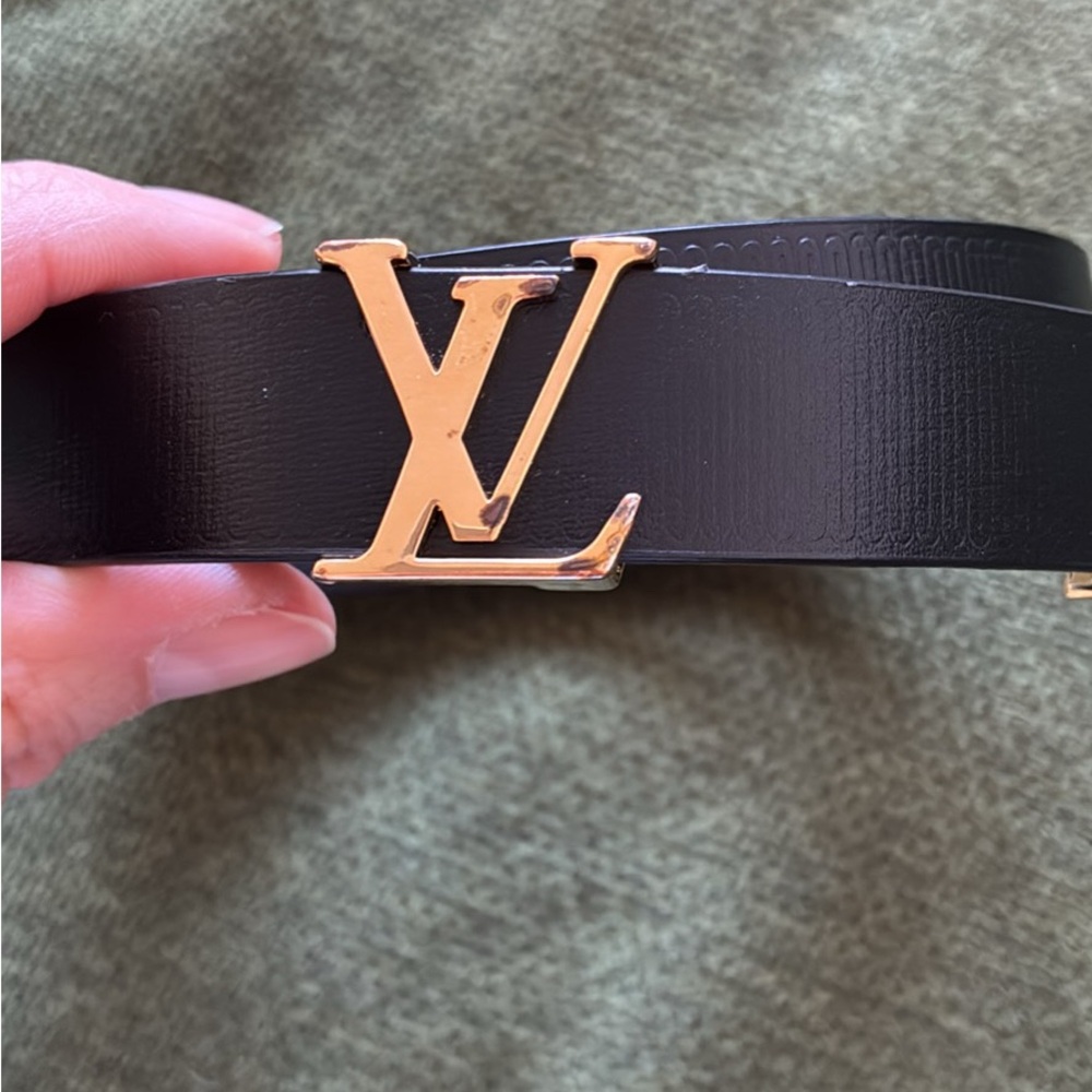 Louis Vuitton Black Belt with Gold LV Logo